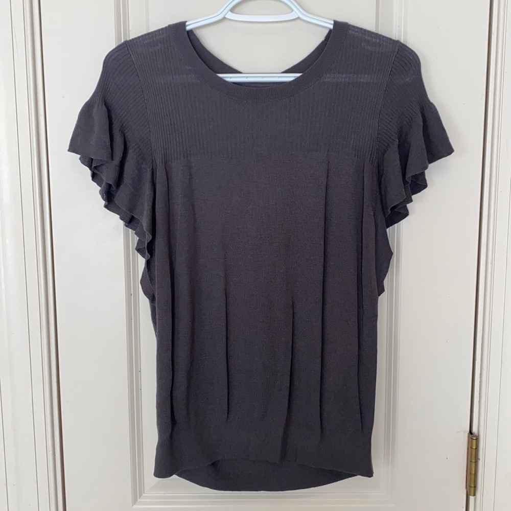 Charcoal Gray Flutter Sleeve Top